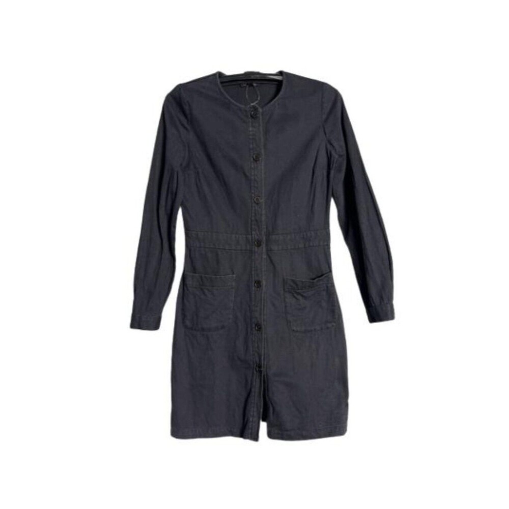 APC Button Front Long Sleeve Denim Dress in Dark Gray Size S